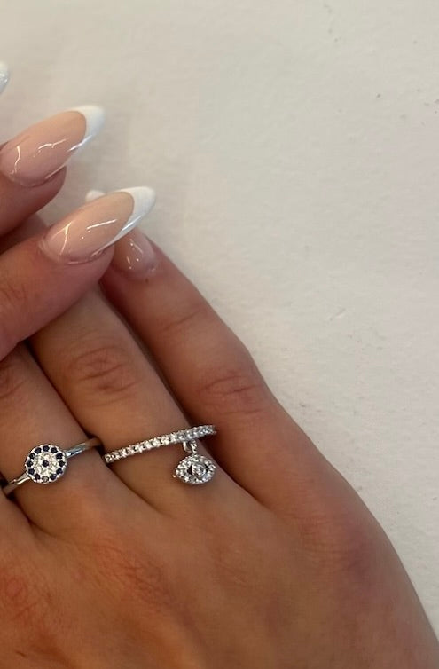 925 Sterling Silver - Dangling Evil Eye Ring