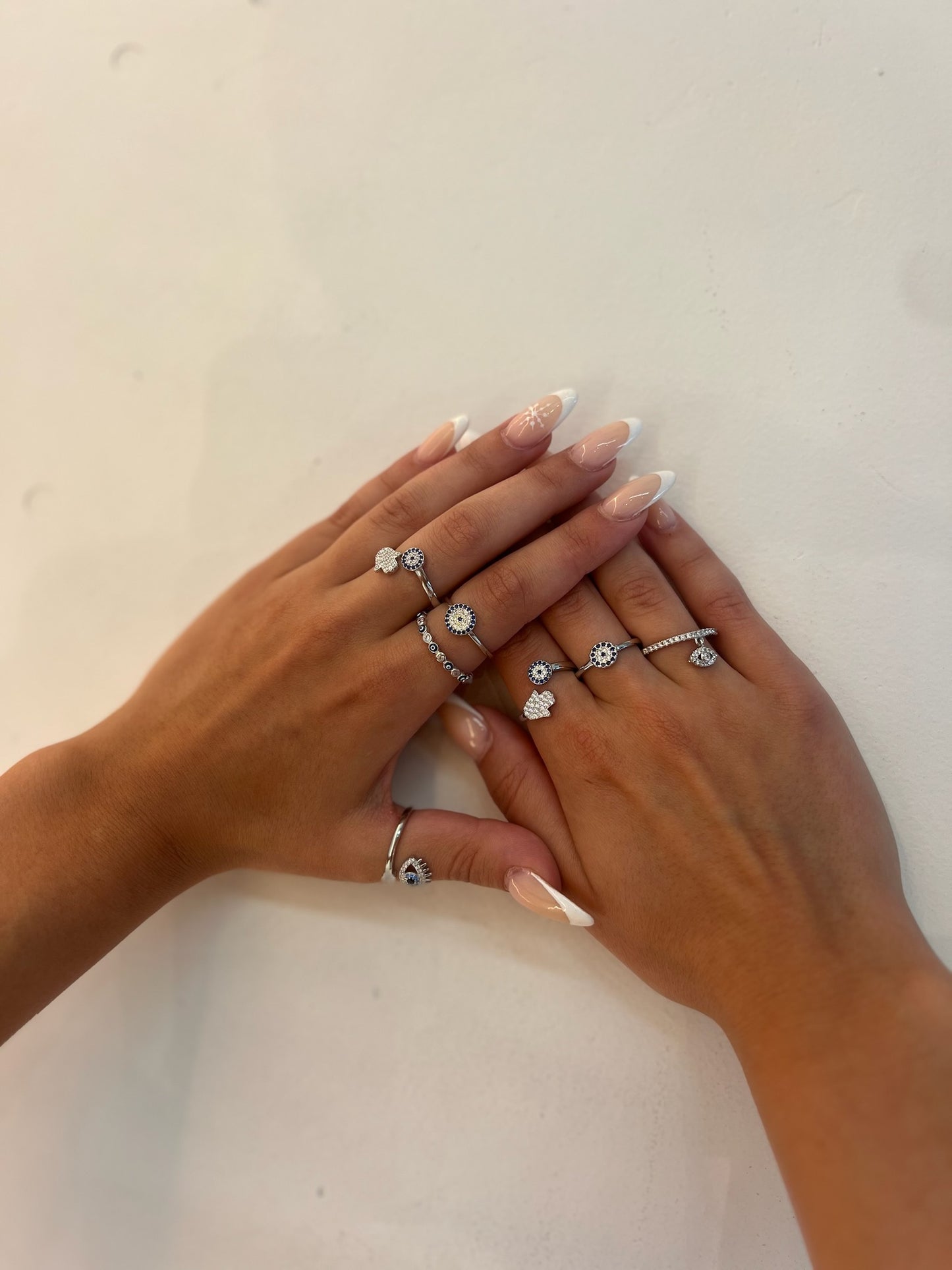 925 Sterling Silver - Dangling Evil Eye Ring