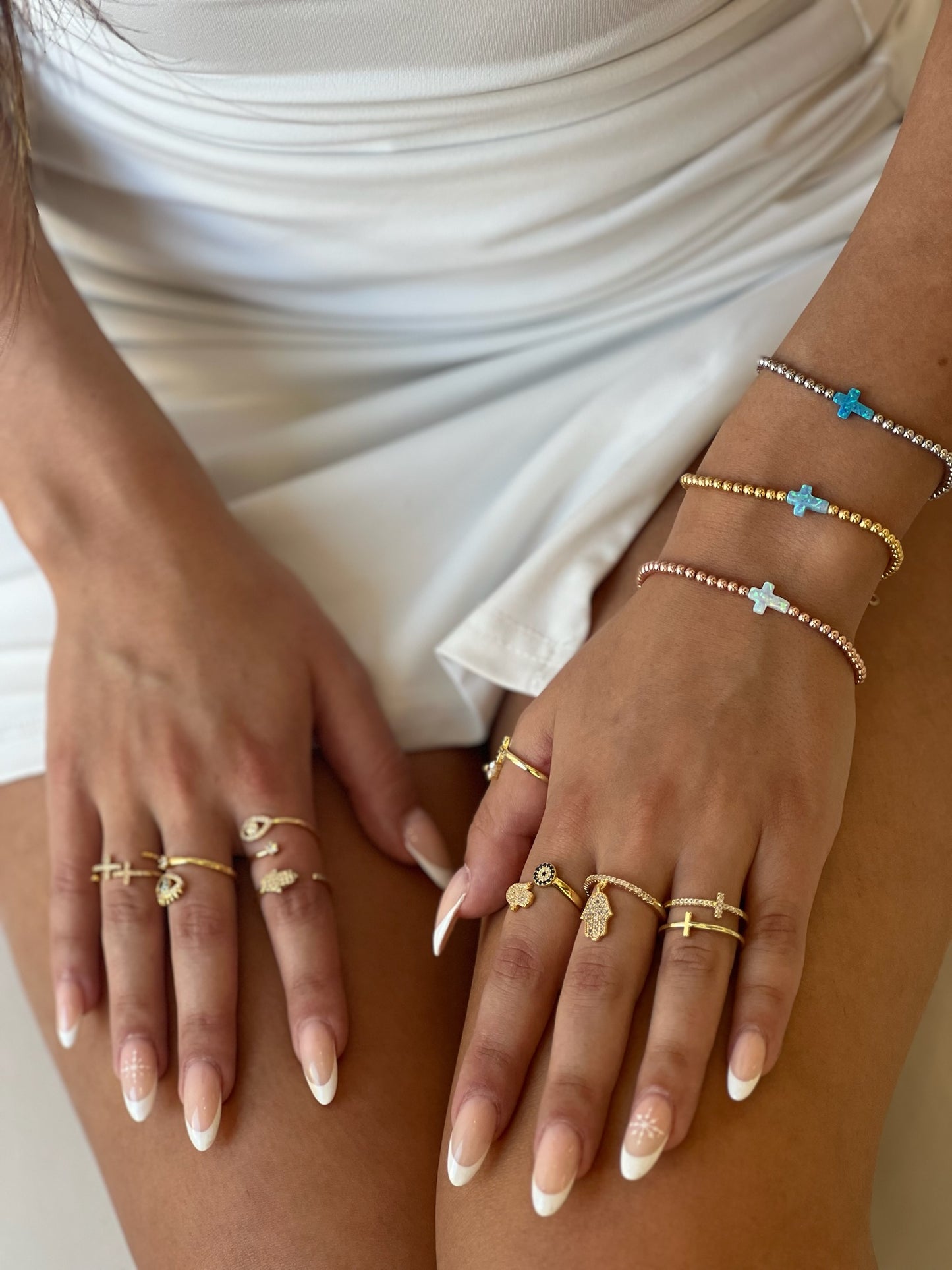 Cubic Zirconia - Dangling Hamsa Hand Rings