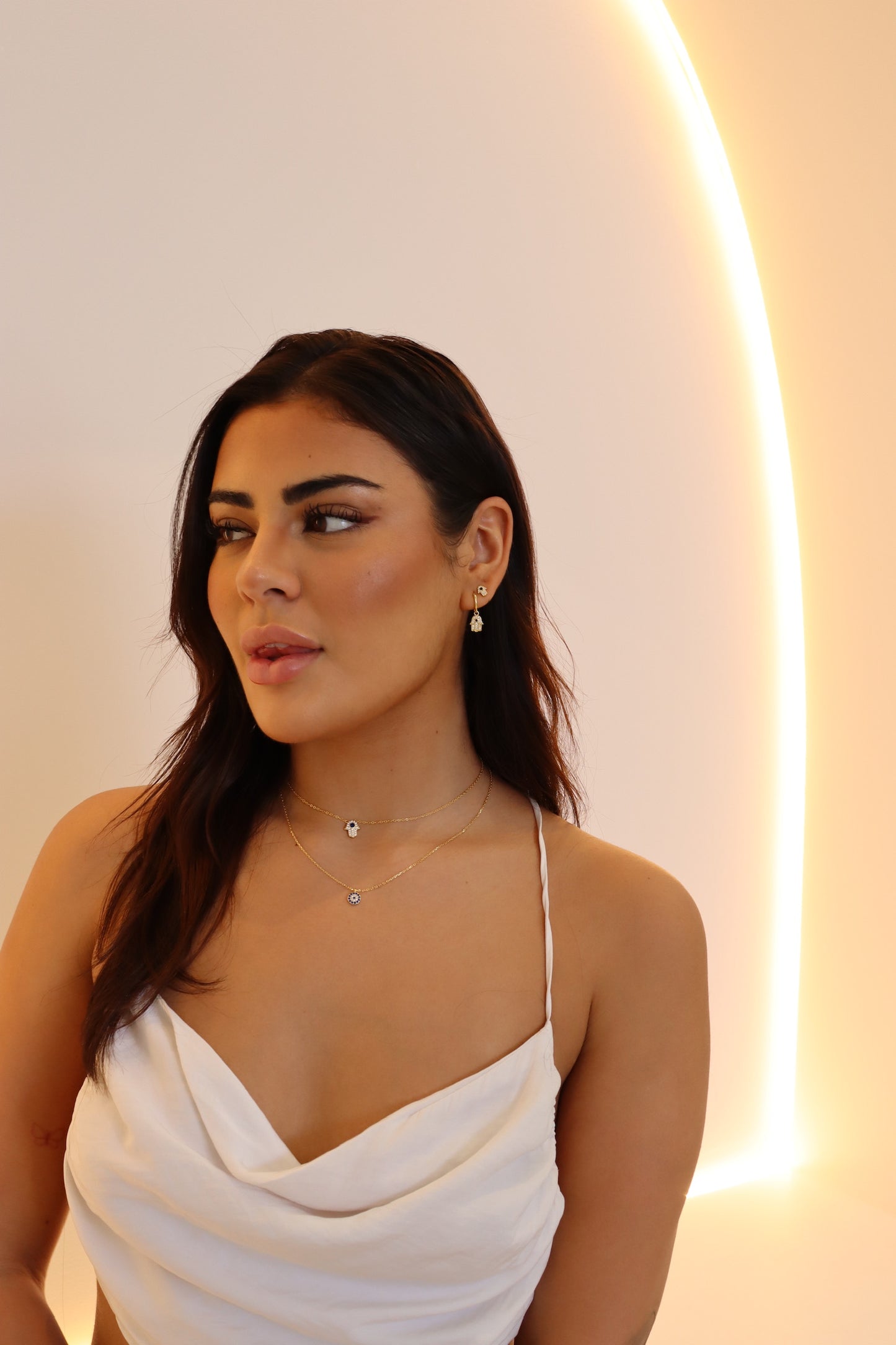 Cubic Zirconia - Dangling Hamsa Hand Earrings