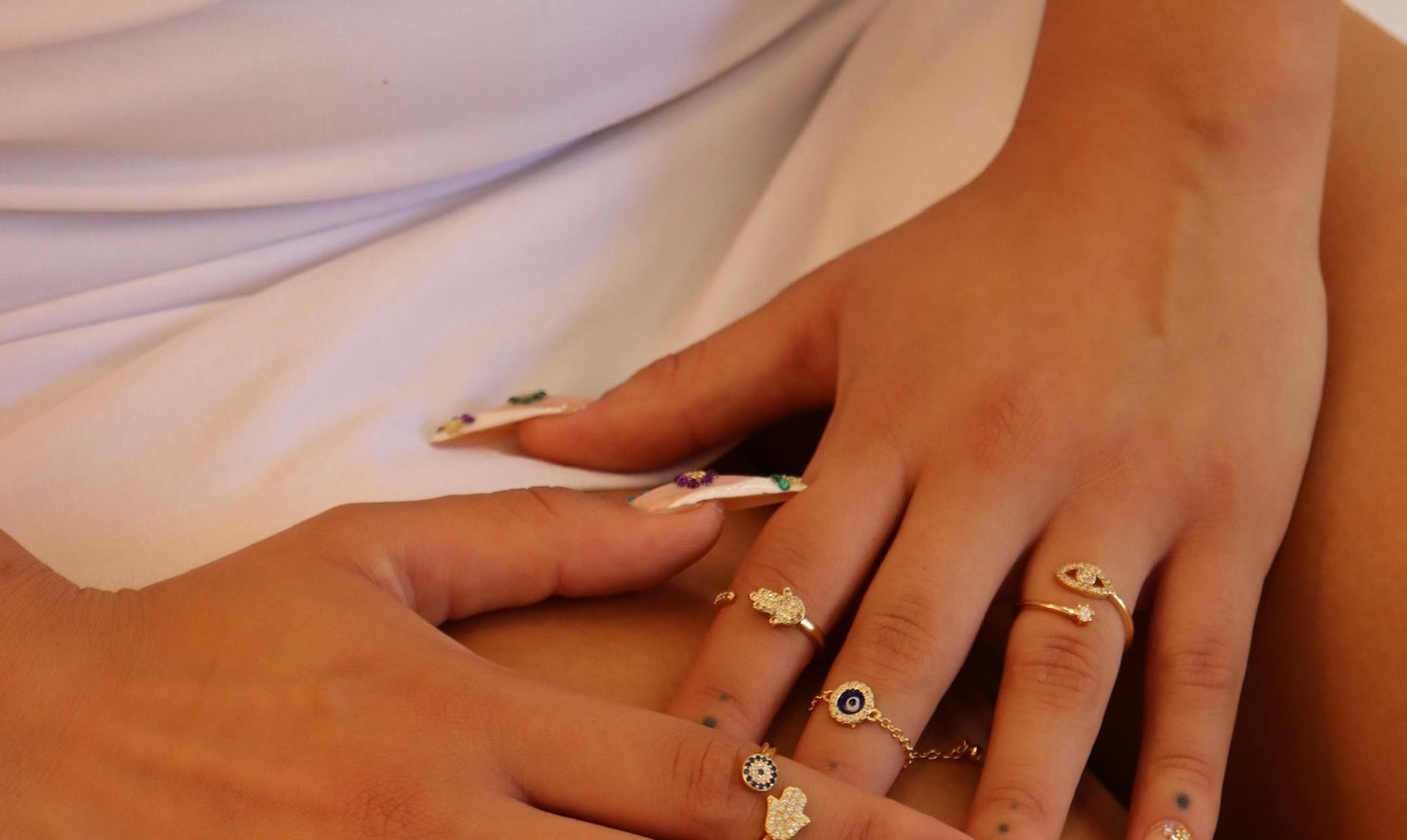 Cubic Zirconia - Chain Evil Eye Diamond Ring