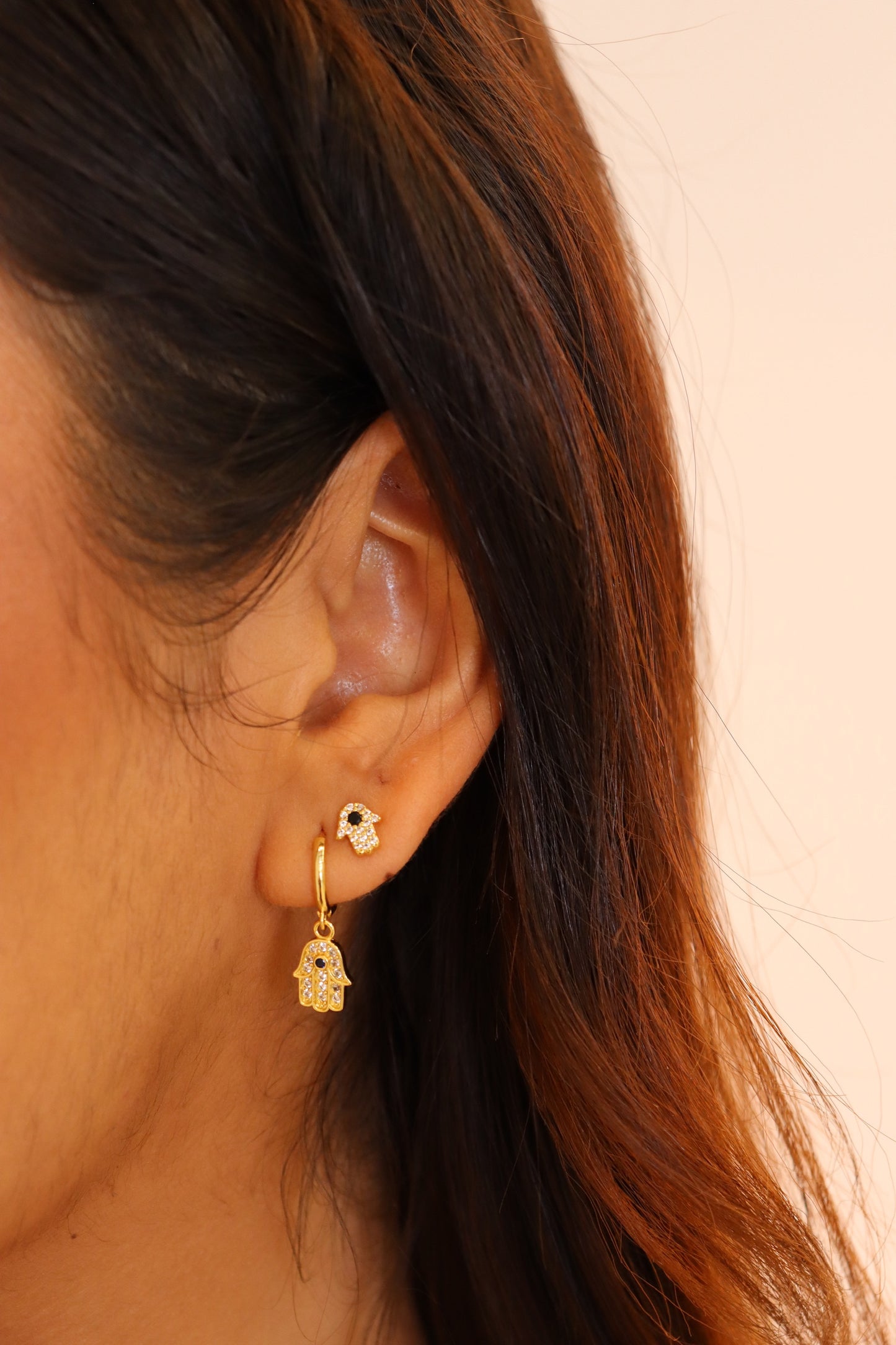 925 Sterling Silver - Mini Gold Hamsa Hand Earrings