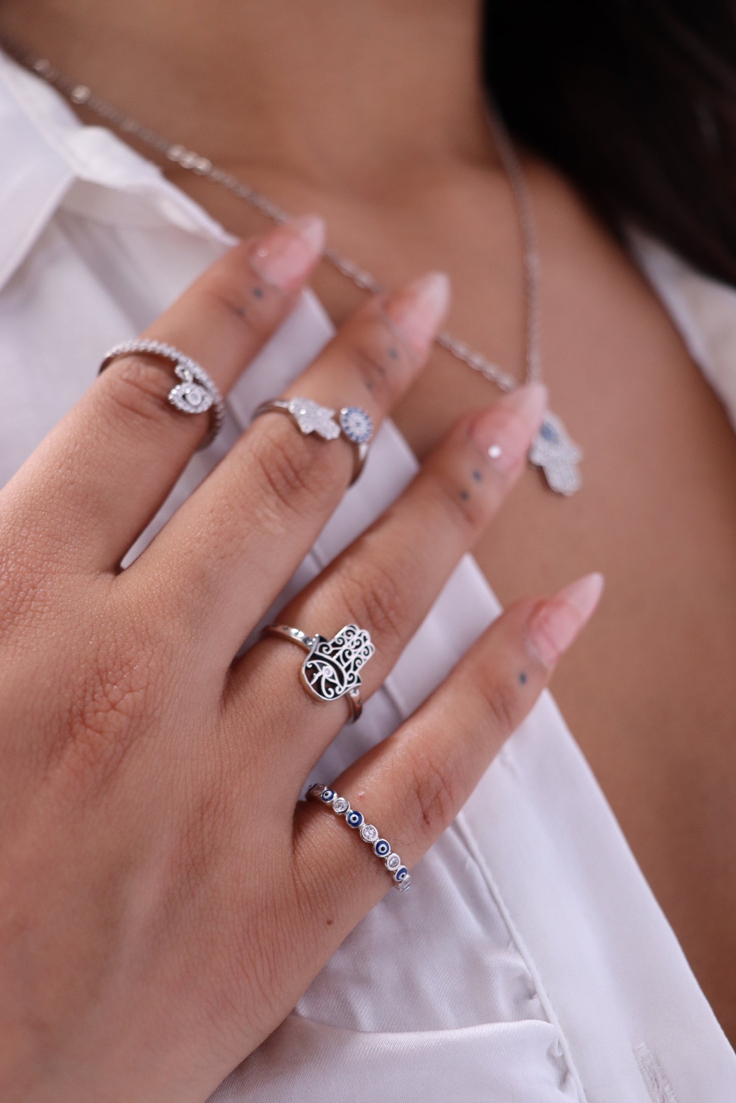 925 Sterling Silver - All-Round Evil Eye + Diamond Ring