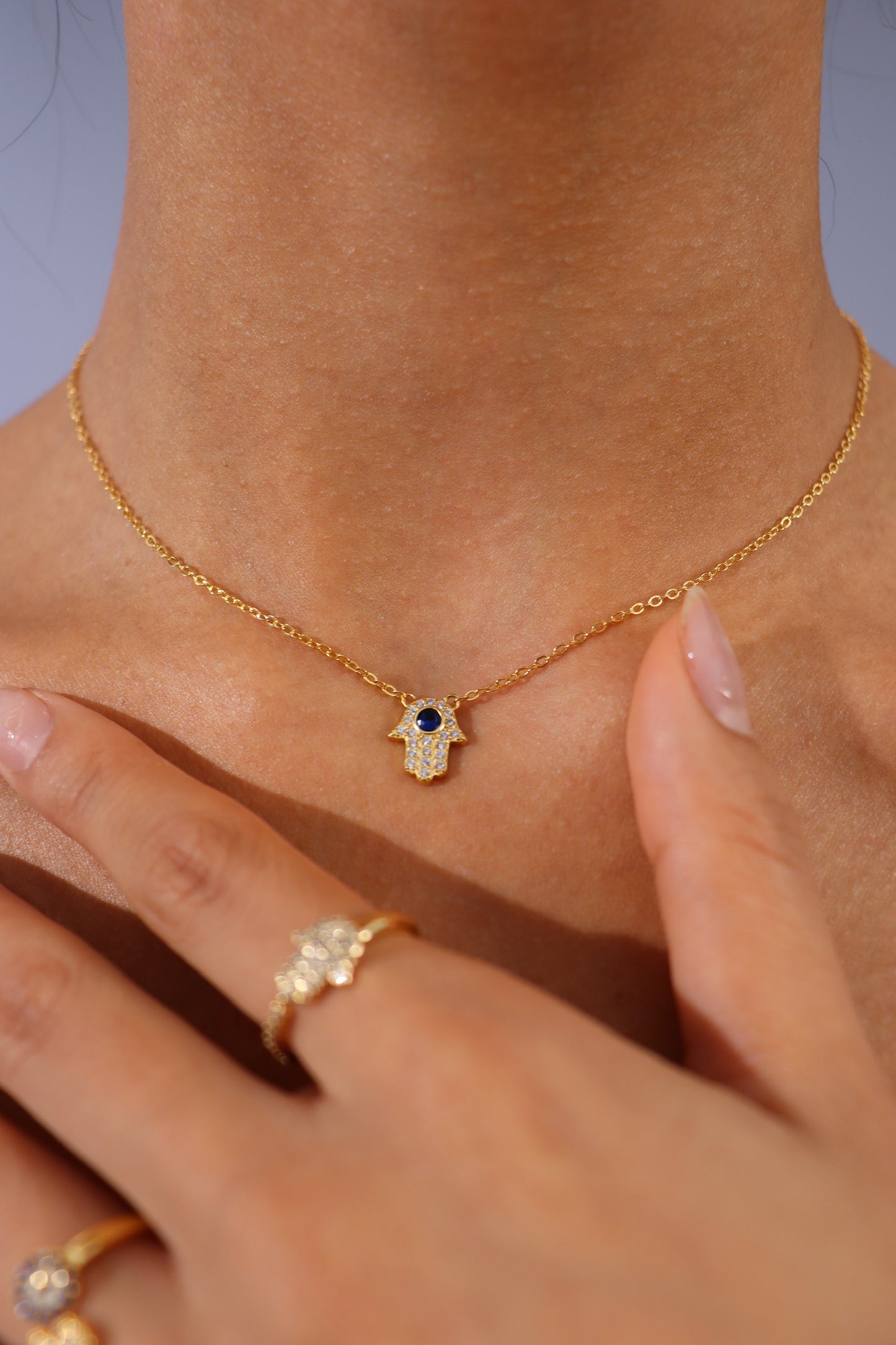 925 Sterling Gold - Mini Hamsa Hand Necklace
