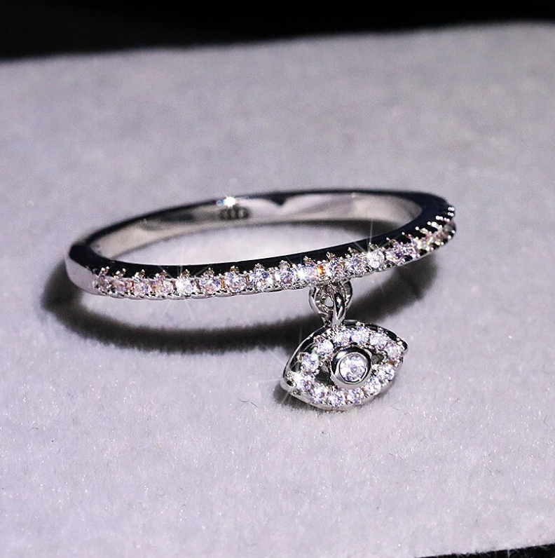 925 Sterling Silver - Dangling Evil Eye Ring
