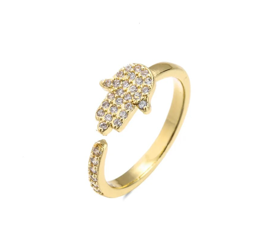 Cubic Zirconia - Gold Hamsa Hand Ring