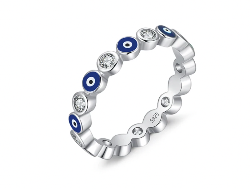 925 Sterling Silver - All-Round Evil Eye + Diamond Ring