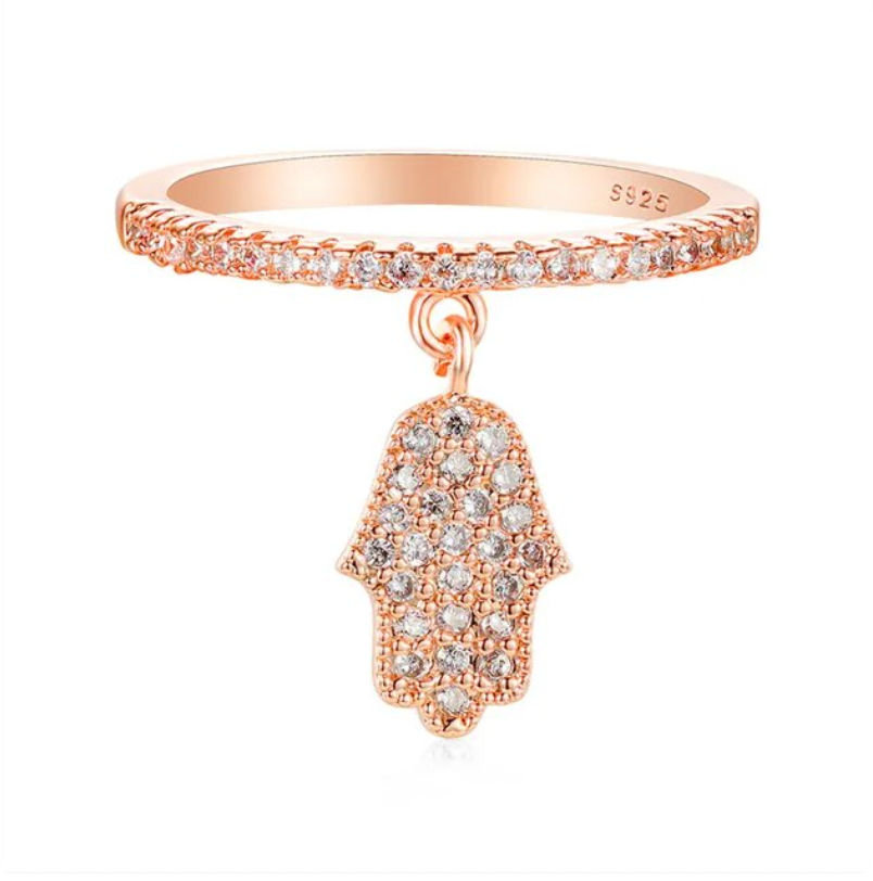 Cubic Zirconia - Dangling Hamsa Hand Rings