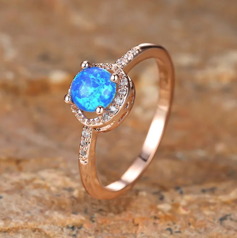 Engagement Light Blue Opal Ring - Rose Gold