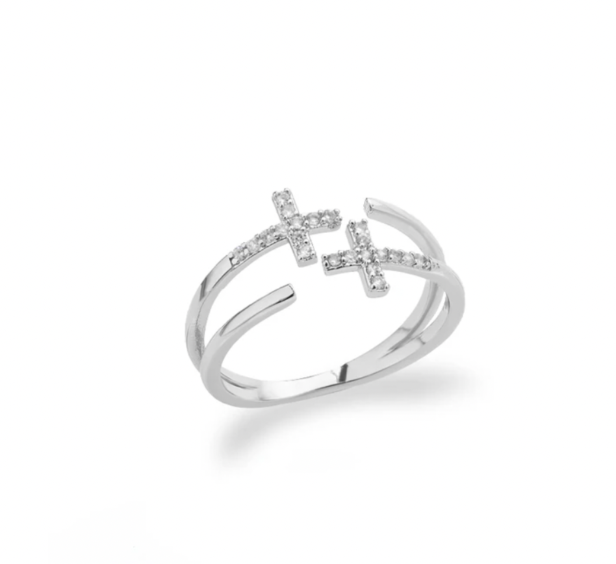 Stainless Steel - Double Cross Diamond Rings