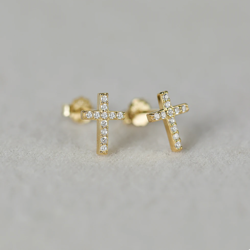 925 Sterling Silver Cubic Zirconia – Simple Diamond Cross Earrings