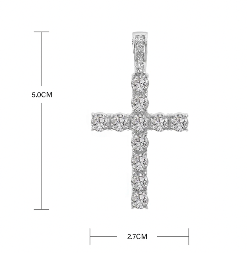 Cubic Zirconia Tennis Chain Cross Necklace
