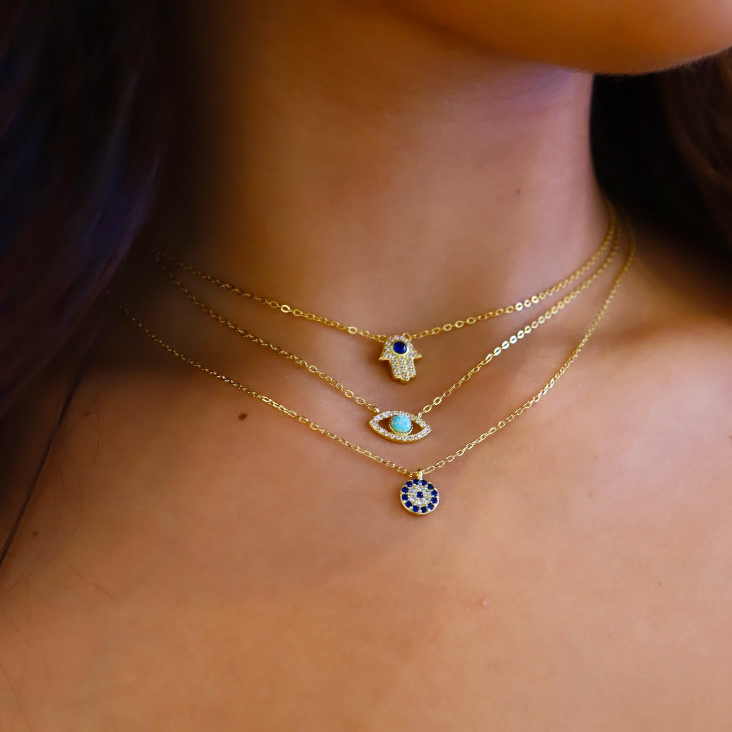 925 Sterling Silver - Green Evil Eye Necklace