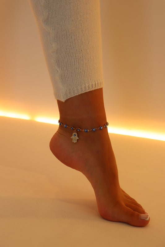 Stainless Steel - Evil Eye + Hamsa Hand Anklet