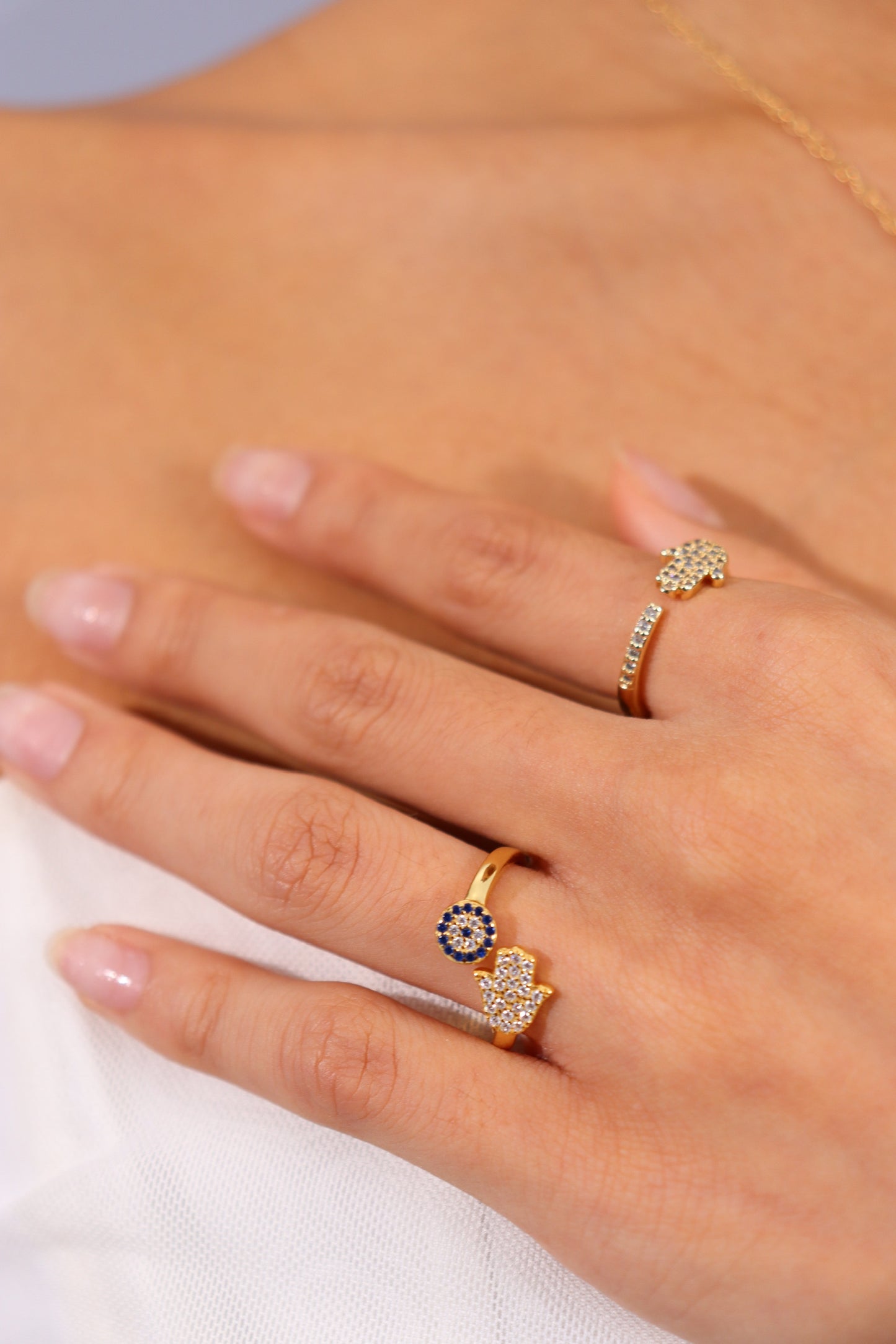 925 Sterling Silver - Hamsa Hand + Evil Eye Ring