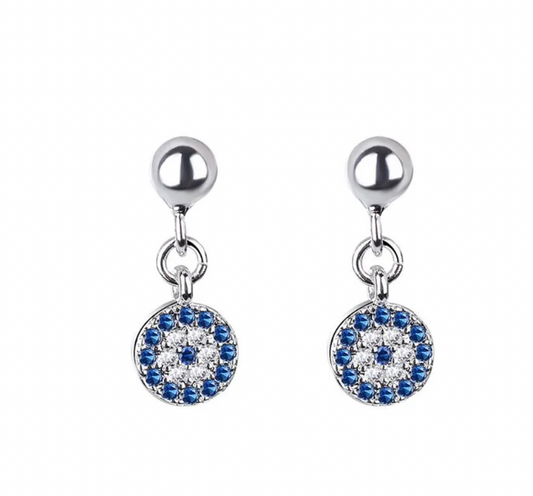 Cubic Zirconia - Dangling Evil Eye Earrings