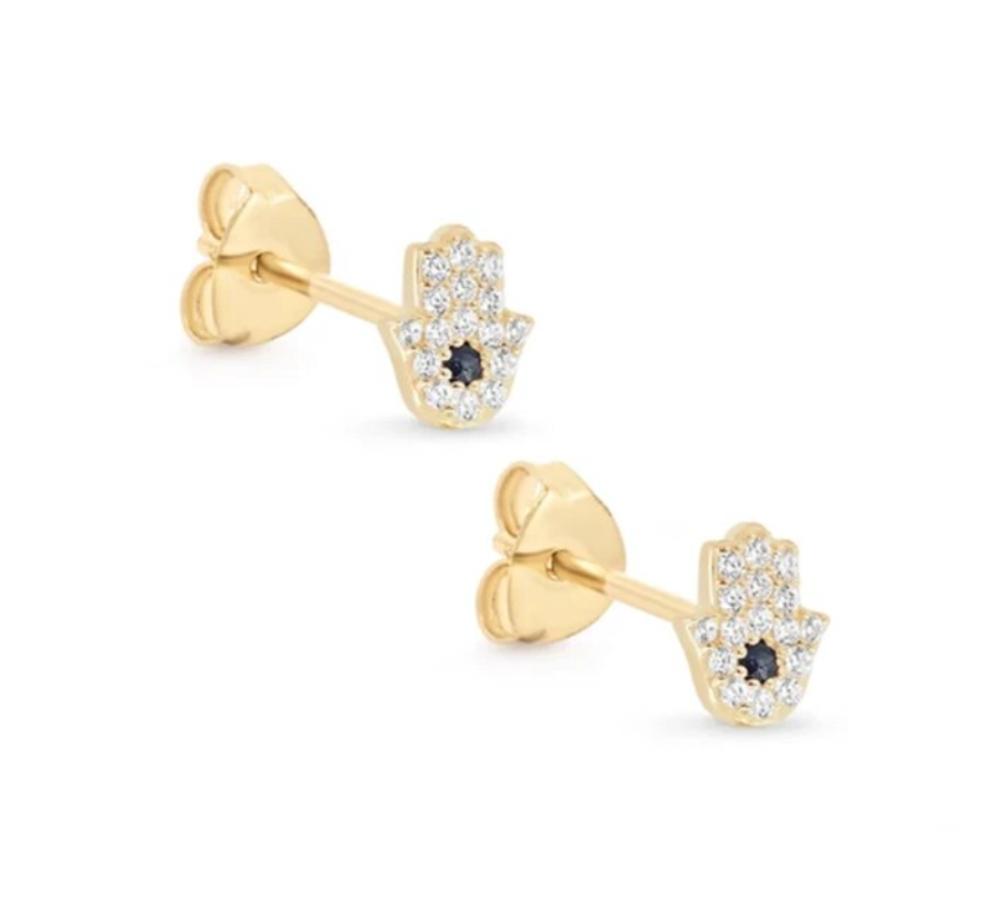 925 Sterling Silver - Mini Gold Hamsa Hand Earrings
