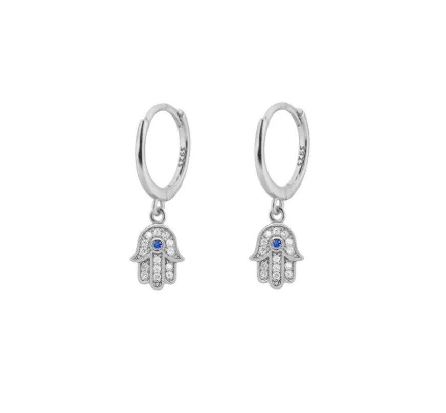 Cubic Zirconia - Dangling Hamsa Hand Earrings