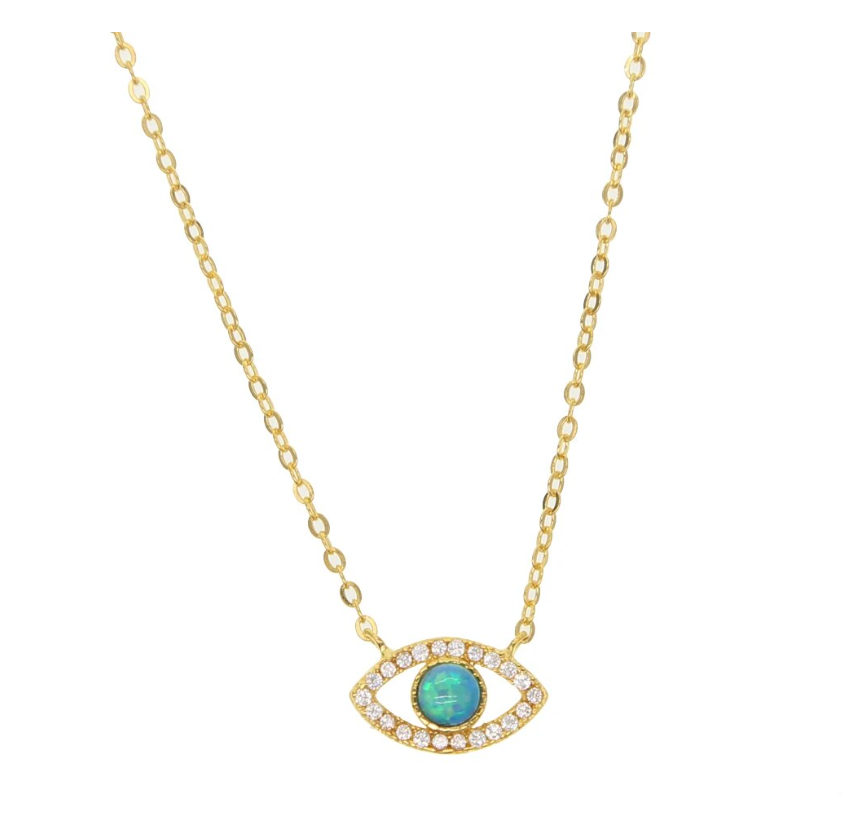 925 Sterling Silver - Green Evil Eye Necklace