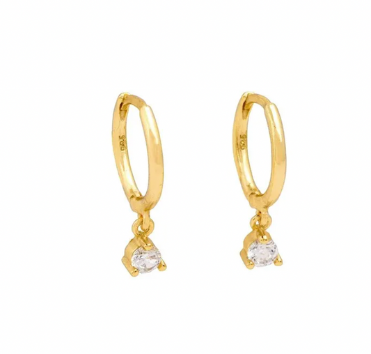 Stainless Steel - Gold Mini Hoop Crystal Earrings