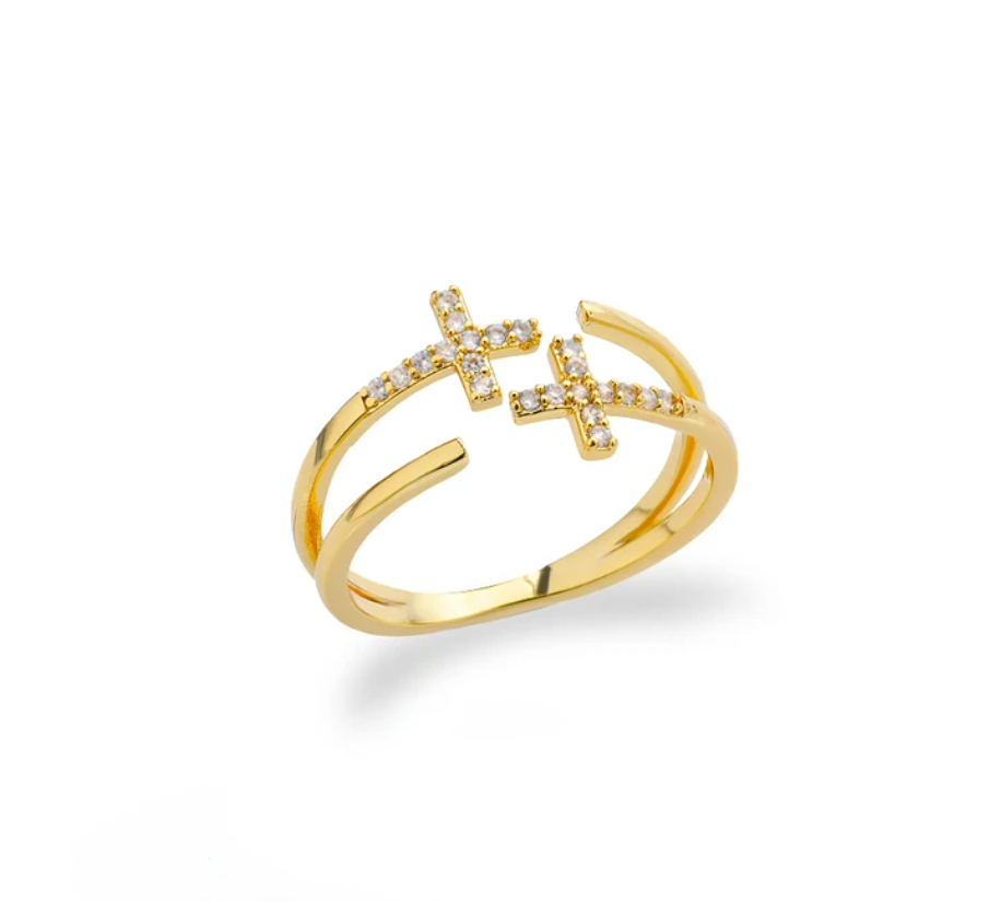 Stainless Steel - Double Cross Diamond Rings