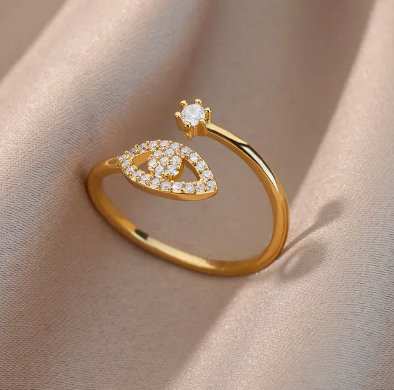 Stainless Steel - Gold Evil Eye + Diamond