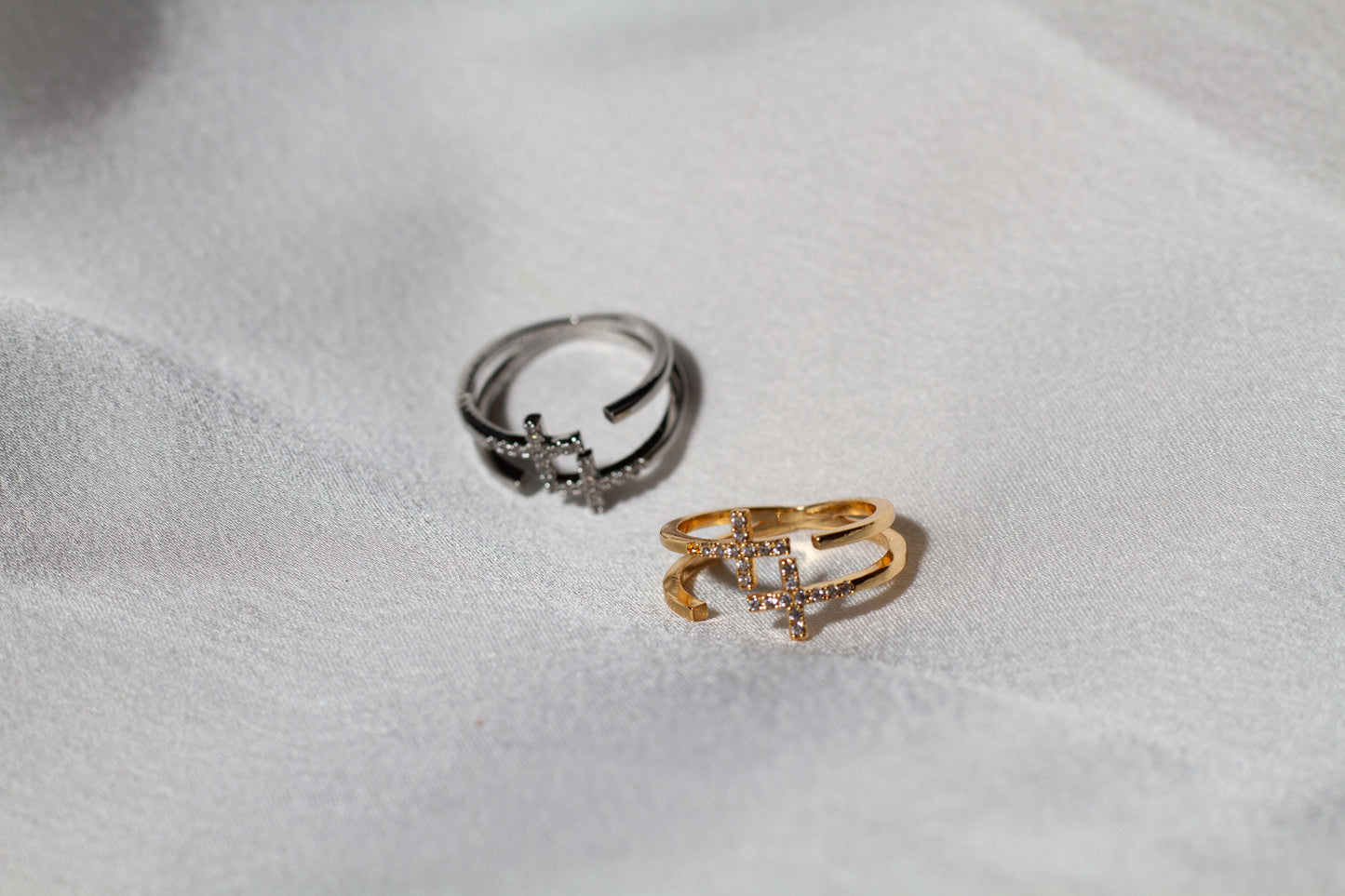 Stainless Steel - Double Cross Diamond Rings